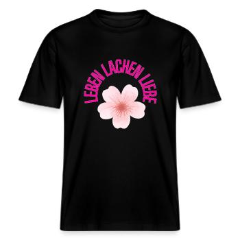 Life, Laughter, Love -  RELAXED FIT Unisex Organic T-Shirt - black - Front - Alina (178cm) & Michal (187cm)