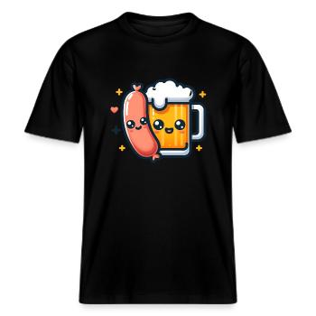 Bier und Wurst passen zusammen -  RELAXED FIT Unisex Organic T-Shirt - Schwarz - Vorne - Alina (178cm) & Michal (187cm)