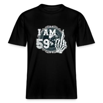 Ich bin 59 plus 1 Mittelfinger Totenkopf lustig 60 -  RELAXED FIT Unisex Organic T-Shirt - Schwarz - Vorne - Alina (178cm) & Michal (187cm)