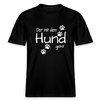 Der mit dem Hund geht -  RELAXED FIT Unisex Organic T-Shirt - Schwarz - Vorne - Alina (178cm) & Michal (187cm)
