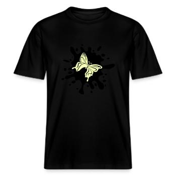 Papillon éclaboussure de couleur -  T-shirt unisexe RELAXED FIT en coton bio - noir - Devant - Alina (178cm) & Michal (187cm)