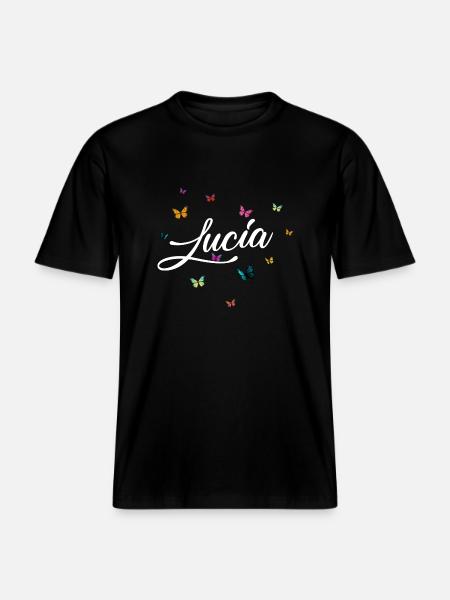 LUCIA - Pigenavn med farverige sommerfugle -  Økologisk unisex T-shirt RELAXED FIT - sort