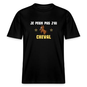 je peux pas j'ai cheval -  T-shirt unisexe RELAXED FIT en coton bio - noir - Devant - Alina (178cm) & Michal (187cm)