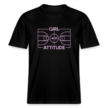 Basketball Player Slamdunk Basketball Dunk-Girl -  RELAXED FIT Unisex Organic T-Shirt - black - Front - Alina (178cm) & Michal (187cm)
