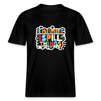 I Spill Things 12 -  RELAXED FIT Unisex Organic T-Shirt - Schwarz - Vorne - Alina (178cm) & Michal (187cm)