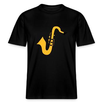 Saxofon -  RELAXED FIT Unisex Organic T-Shirt - Schwarz - Vorne - Alina (178cm) & Michal (187cm)