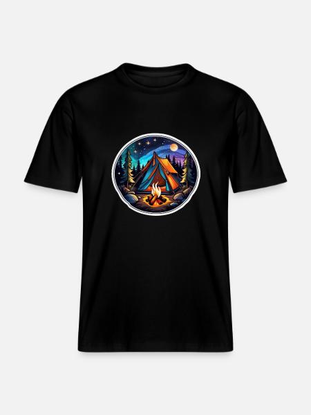 Camping, tent and campfire -  RELAXED FIT Unisex Organic T-Shirt - black
