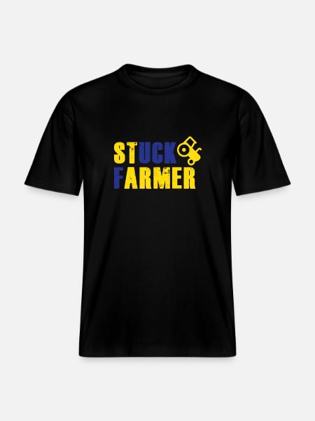 STUCK FARMER YELLOW BLUE - RELAXED FIT Unisex Organic T-Shirt - black