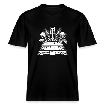 Brauer logo -  RELAXED FIT Unisex Organic T-Shirt - Schwarz - Vorne - Alina (178cm) & Michal (187cm)