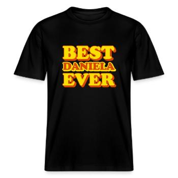 Daniela Vorname Lustiges Geschenk -  RELAXED FIT Unisex Organic T-Shirt - Schwarz - Vorne - Alina (178cm) & Michal (187cm)