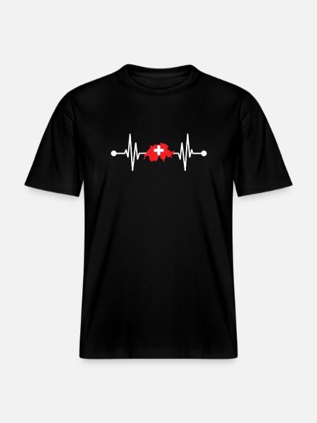 Schweizer Herzschlag Schweiz -  RELAXED FIT Unisex Organic T-Shirt - Schwarz