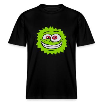 Haariges Monster verrücktes Gesicht -  RELAXED FIT Unisex Organic T-Shirt - Schwarz - Vorne - Alina (178cm) & Michal (187cm)