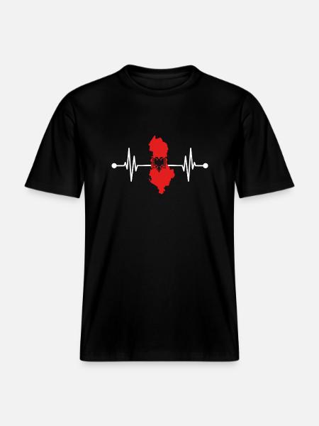 Albanian Albanian Heartbeat Albania - RELAXED FIT Unisex Organic T-Shirt - black