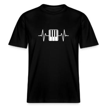 Piano Herzschlag Musikliebhaber Design -  RELAXED FIT Unisex Organic T-Shirt - Schwarz - Vorne - Alina (178cm) & Michal (187cm)