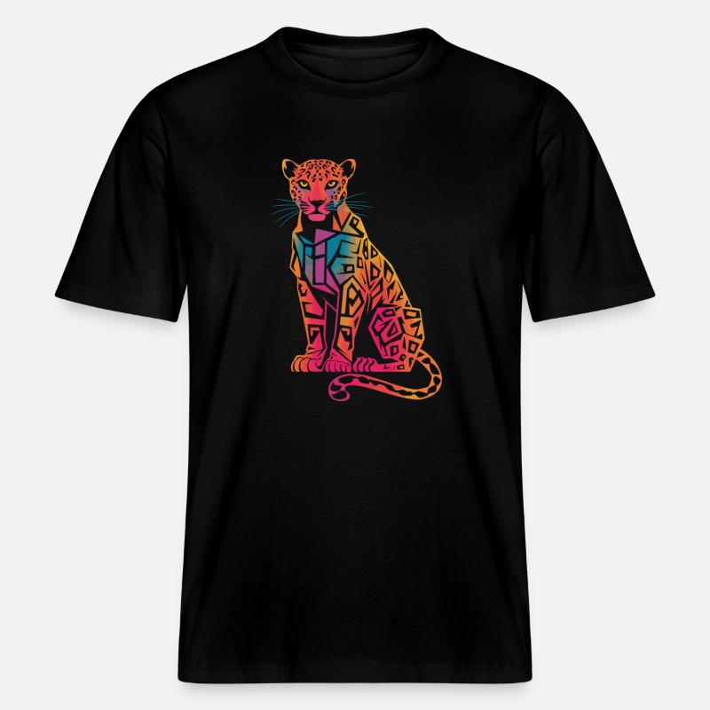 Farbenfroher Geometrischer Leopard -  RELAXED FIT Unisex Organic T-Shirt - Schwarz