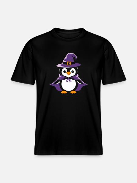 Pingvin Halloween heksehat og kappe -  Økologisk unisex T-shirt RELAXED FIT - sort