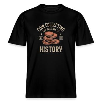 Numismatics Love of History Coin Collection -  RELAXED FIT Unisex Organic T-Shirt - black - Front - Alina (178cm) & Michal (187cm)