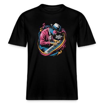 Jazz Vibes Only Music Lover Art -  RELAXED FIT Unisex Organic T-Shirt - black - Front - Alina (178cm) & Michal (187cm)