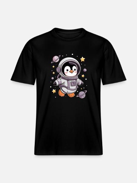 Cute penguin astronaut in space - RELAXED FIT Unisex Organic T-Shirt - black
