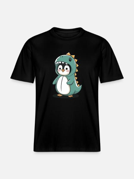 Cute Penguin in Dinosaur Costume -  RELAXED FIT Unisex Organic T-Shirt - black