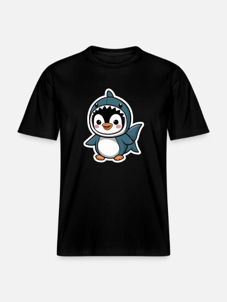 Cute Penguin in Shark Costume -  RELAXED FIT Unisex Organic T-Shirt - black