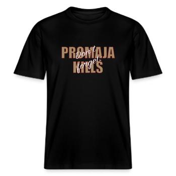 Promaja Kills, chemises et accessoires des Balkans -  T-shirt unisexe RELAXED FIT en coton bio - noir - Devant - Alina (178cm) & Michal (187cm)