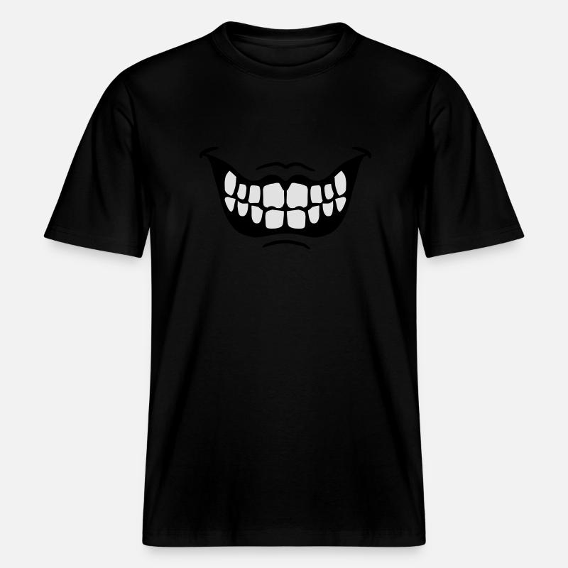 Grinning Evil Horror Mouth Smile Comic Teeth -  RELAXED FIT Unisex Organic T-Shirt - black