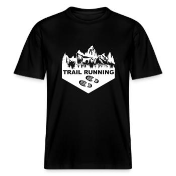 Trail Run Ultra Running Berg Trekking Laufen -  RELAXED FIT Unisex Organic T-Shirt - Schwarz - Vorne - Alina (178cm) & Michal (187cm)