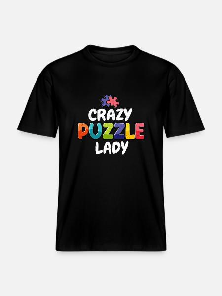 Crazy Puzzle Lady Piece Jigsaw Puzzle -  RELAXED FIT Unisex Organic T-Shirt - black