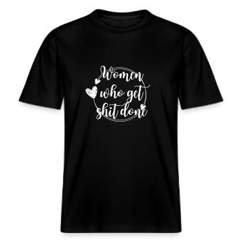 Frauen, die Scheiße machen -  RELAXED FIT Unisex Organic T-Shirt - Schwarz - Vorne - Alina (178cm) & Michal (187cm)