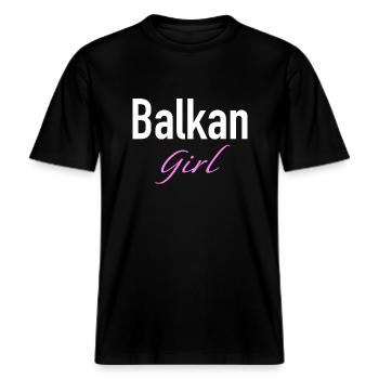 Balkan Girl Shirt, new trend from the Balkans -  RELAXED FIT Unisex Organic T-Shirt - black - Front - Alina (178cm) & Michal (187cm)