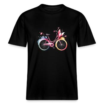 Aquarell Fahrrad Design -  RELAXED FIT Unisex Organic T-Shirt - Schwarz - Vorne - Alina (178cm) & Michal (187cm)