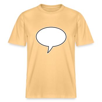 Speech Bubble Design Links -  RELAXED FIT Unisex Organic T-Shirt - washed yellow - Front - Alina (178cm) & Michal (187cm)