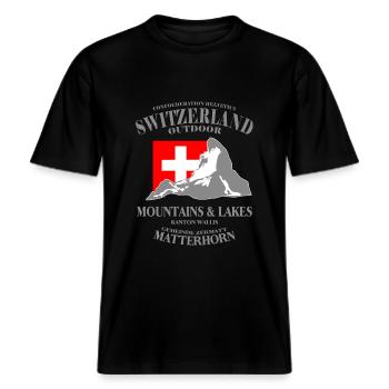 matterhorn, wallis, schweiz, Suisse, Cervin, Valai -  RELAXED FIT Unisex Organic T-Shirt - Schwarz - Vorne - Alina (178cm) & Michal (187cm)