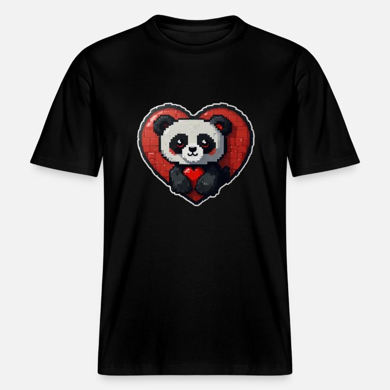 Pixel-Panda mit großem Herz -  RELAXED FIT Unisex Organic T-Shirt - Schwarz