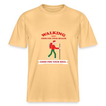 Randonnée - Marche -  T-shirt unisexe RELAXED FIT en coton bio - jaune délavé - Devant - Alina (178cm) & Michal (187cm)