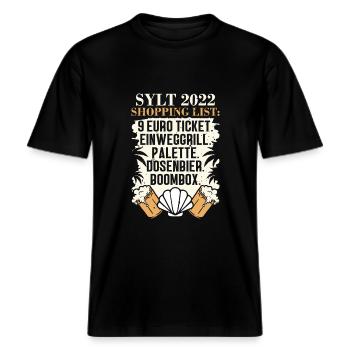 9€ ticket jetable grill palette canette bière avec -  T-shirt unisexe RELAXED FIT en coton bio - noir - Devant - Alina (178cm) & Michal (187cm)