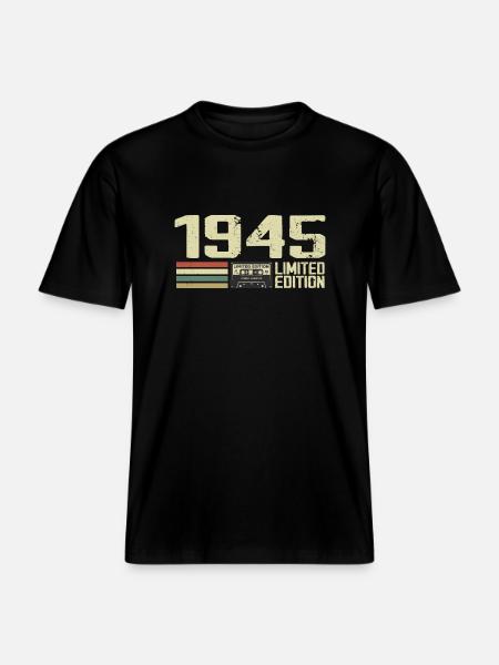 Born in 1945 - Vintage 1945 - 79th Birthday Retro -  RELAXED FIT Unisex Organic T-Shirt - black