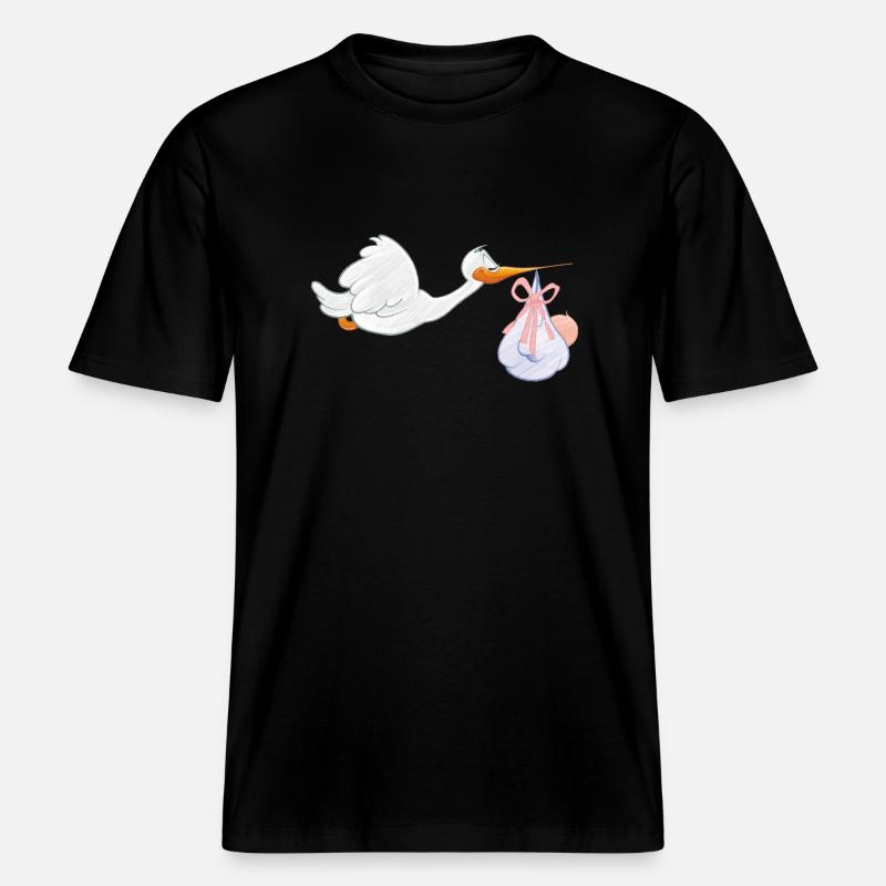 Cigogne avec bébé -  T-shirt unisexe RELAXED FIT en coton bio - noir