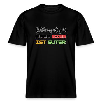 La bière, c’est bien -  T-shirt unisexe RELAXED FIT en coton bio - noir - Devant - Alina (178cm) & Michal (187cm)