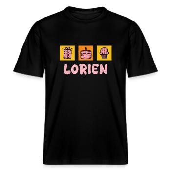 Lorien als Vorname -  RELAXED FIT Unisex Organic T-Shirt - Schwarz - Vorne - Alina (178cm) & Michal (187cm)