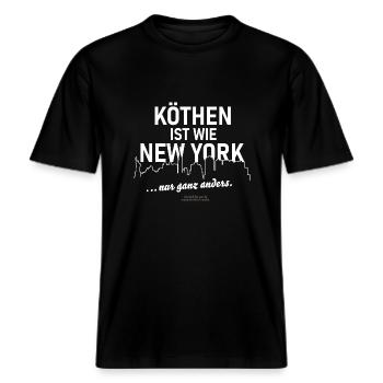 Köthen ist wie New York -  RELAXED FIT Unisex Organic T-Shirt - Schwarz - Vorne - Alina (178cm) & Michal (187cm)
