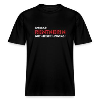 Endlich Rentnerin - Nie wieder Montag! (1) -  RELAXED FIT Unisex Organic T-Shirt - Schwarz - Vorne - Alina (178cm) & Michal (187cm)