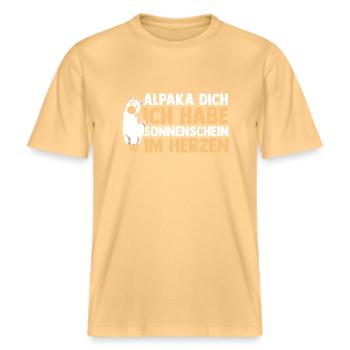Alpaga -  T-shirt unisexe RELAXED FIT en coton bio - jaune délavé - Devant - Alina (178cm) & Michal (187cm)