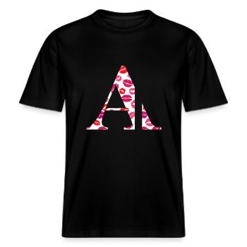 Lettre a bisous -  T-shirt unisexe RELAXED FIT en coton bio - noir - Devant - Alina (178cm) & Michal (187cm)