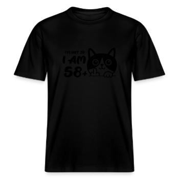 Ich bin nicht 59, ich bin 58 plus 1 Mittelfinger Katze Flip -  RELAXED FIT Unisex Organic T-Shirt - Schwarz - Vorne - Alina (178cm) & Michal (187cm)