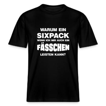 Warum ein Sixpack lustige Bierbauch Sprüche -  RELAXED FIT Unisex Organic T-Shirt - Schwarz - Vorne - Alina (178cm) & Michal (187cm)
