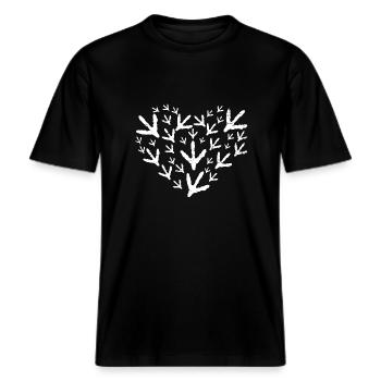 Huhn Füße Herz Shirt -  RELAXED FIT Unisex Organic T-Shirt - Schwarz - Vorne - Alina (178cm) & Michal (187cm)