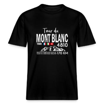 tour du mont blanc TMB randonnée rando -  T-shirt unisexe RELAXED FIT en coton bio - noir - Devant - Alina (178cm) & Michal (187cm)