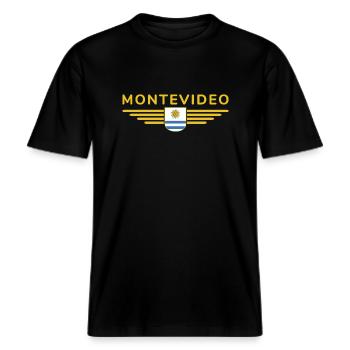 Montevideo Design – Für Fans & Reisende -  RELAXED FIT Unisex Organic T-Shirt - Schwarz - Vorne - Alina (178cm) & Michal (187cm)
